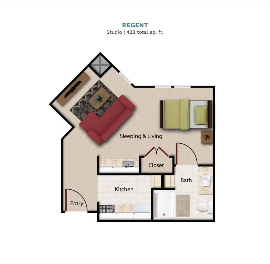 Town Village Tulsa Regent Studio floor plan image.