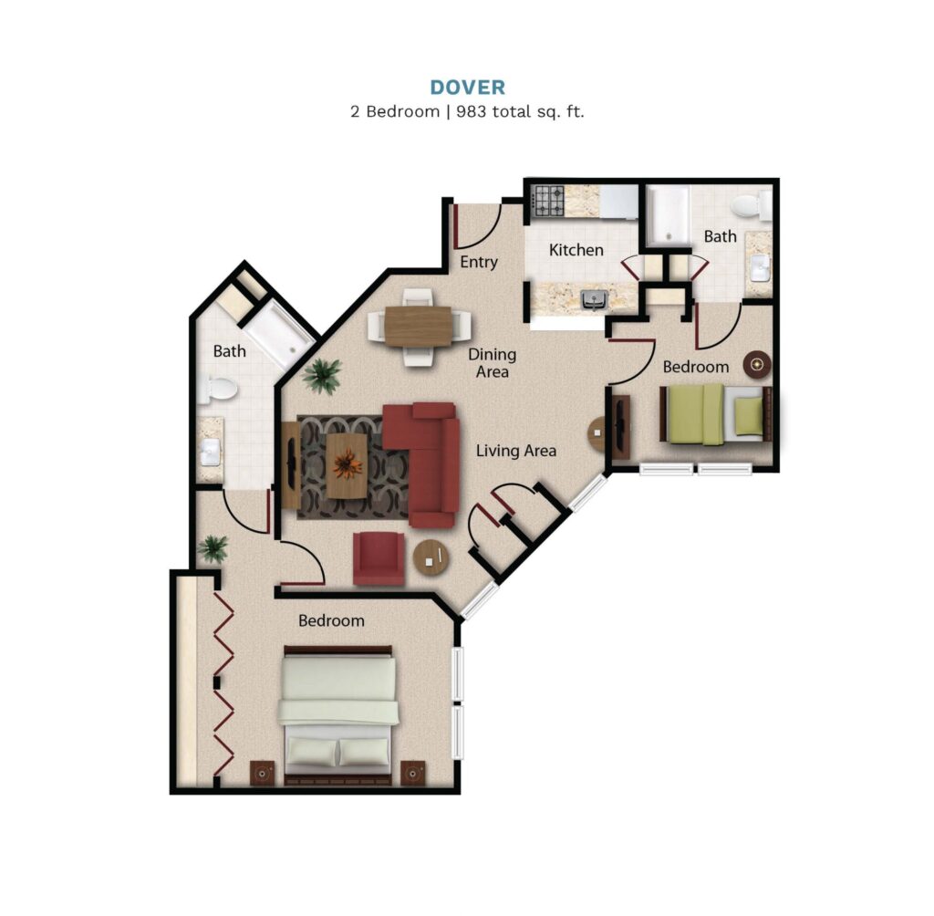 Town Village Tulsa Dover Two Bedroom floor plan image.