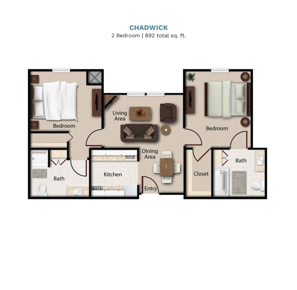 Town Village Tulsa Chadwick Two Bedroom floor plan image.