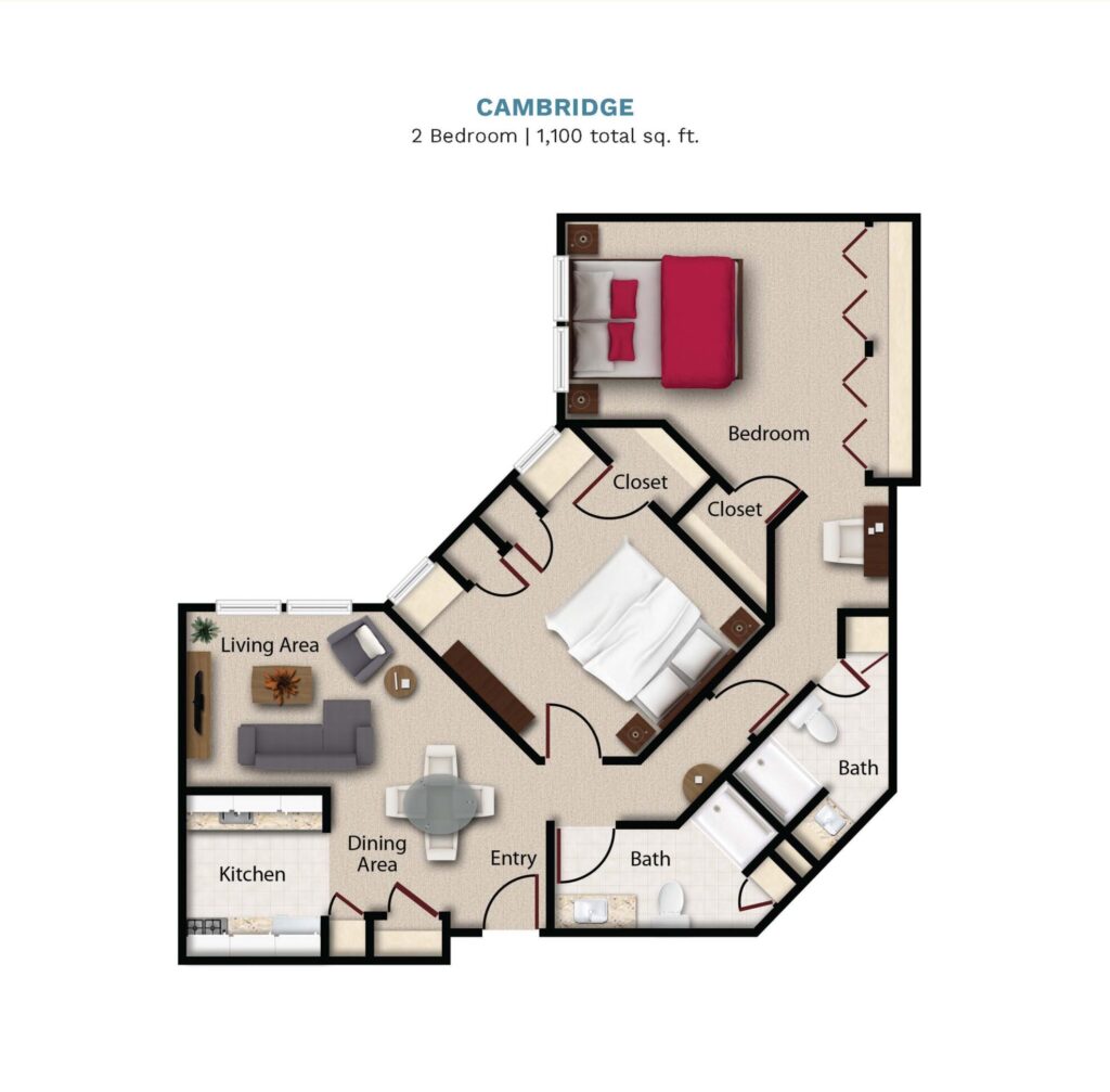 Town Village Tulsa Cambridge Two Bedroom floor plan image.